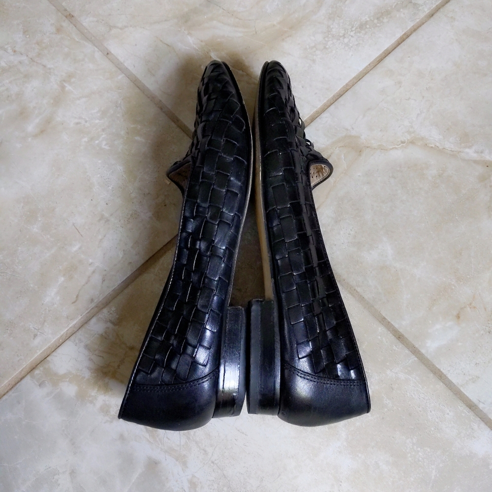 Vintage 1990s Enzo Angiolini Black Leather Woven Soft Loafers 8M - Picture 5 of 8
